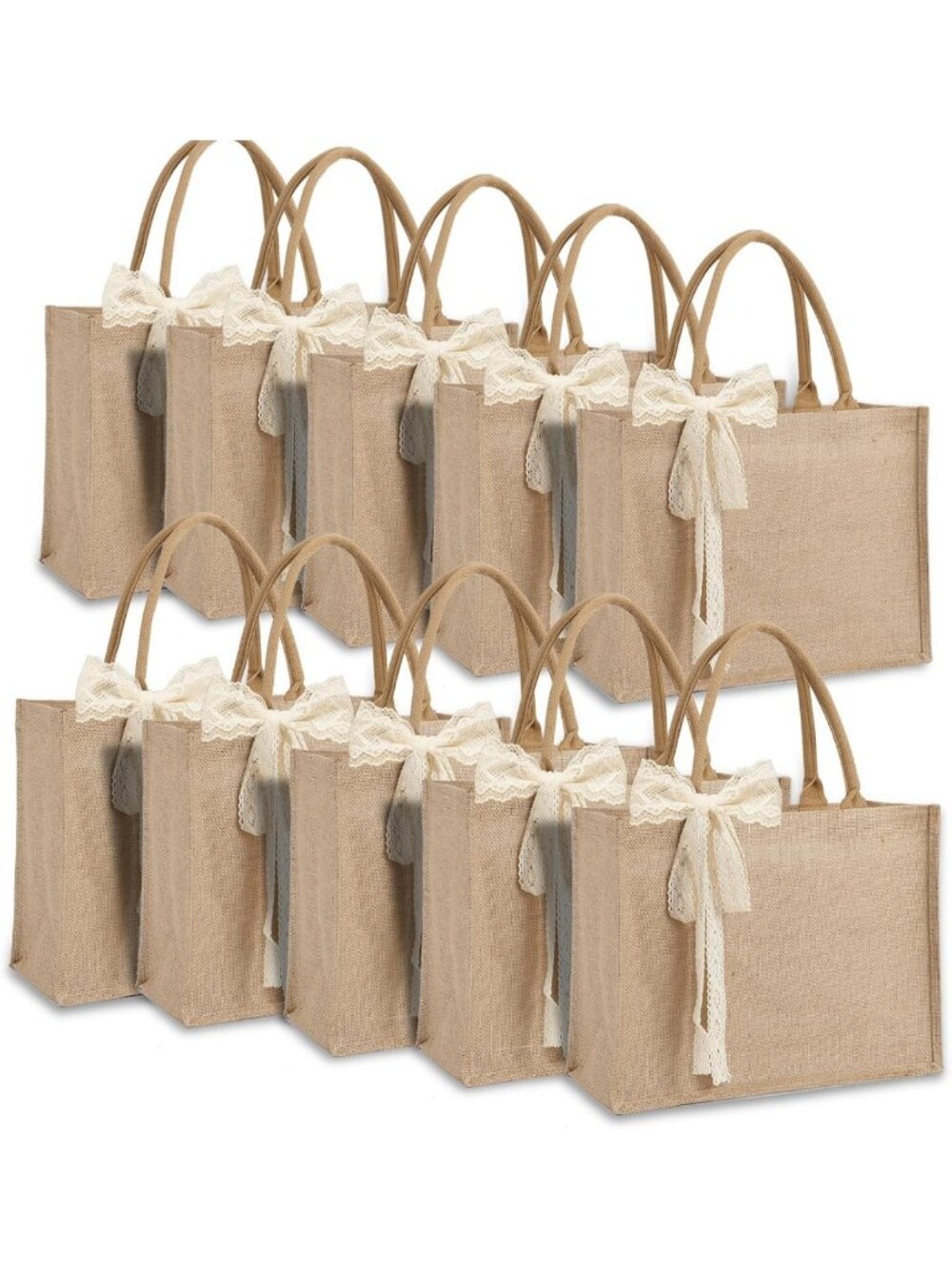 Reusable Burlap Tote Bag Set with Ribbon | Water-Resistant Grocery Bags